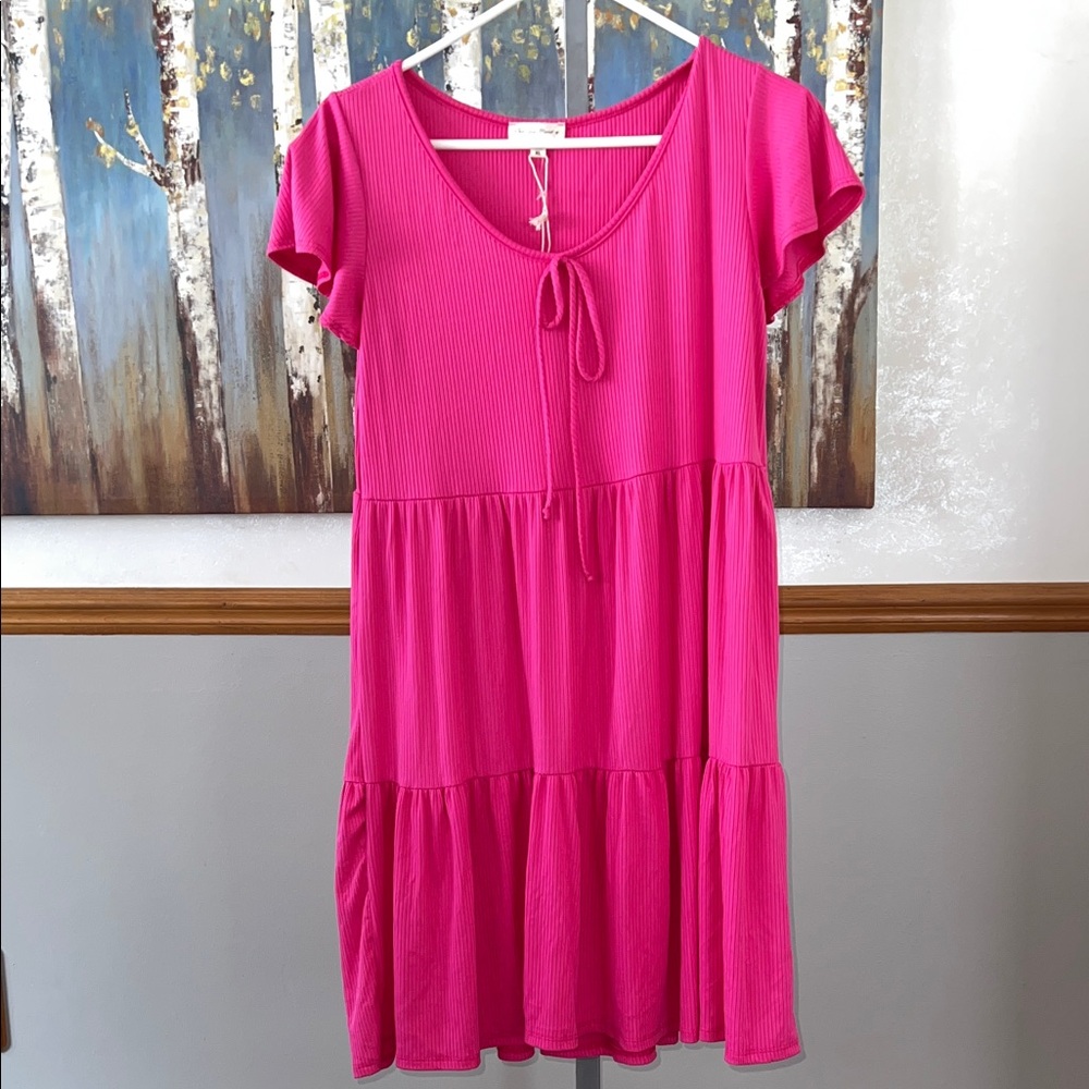 See you Monday Pink Tiered Dress